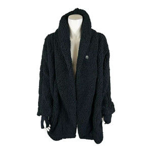 BumbleBella by Jill Martin Regular Sherpa Shawl Collar Button Black XL/1X Size